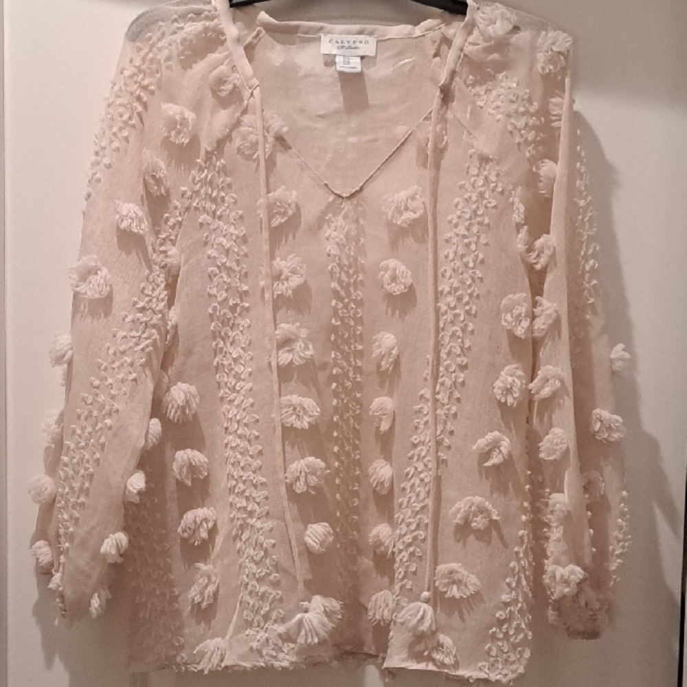Sheer Blouse with Tassel Accents